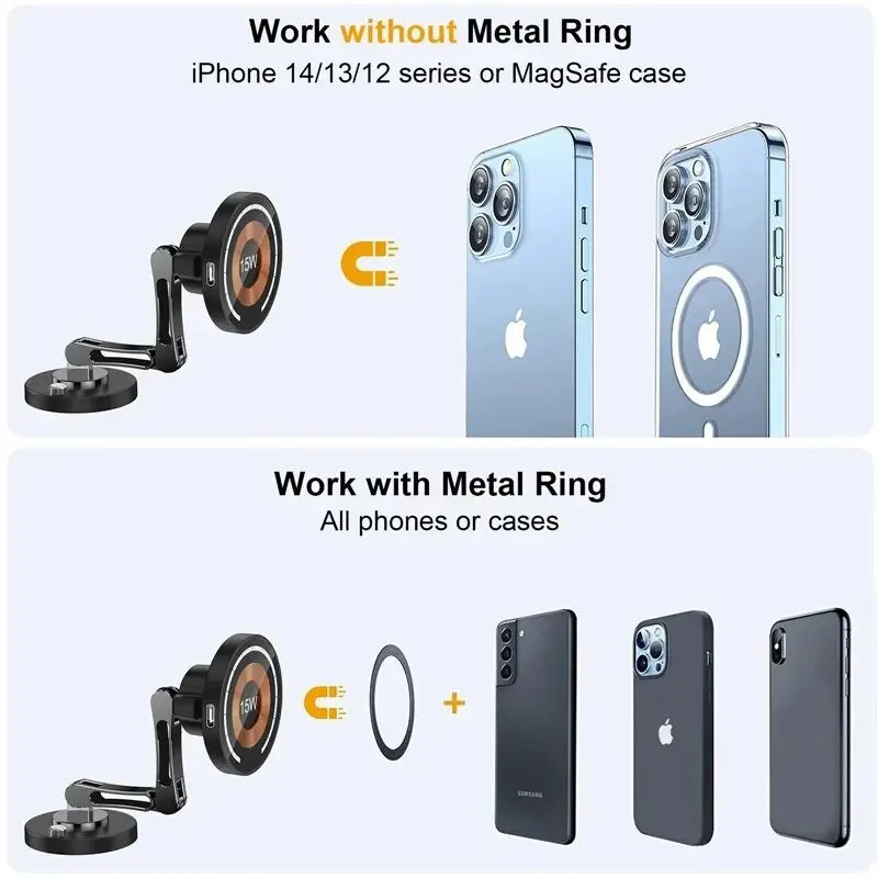 15W Magnetic Wireless Car Charger – Dash Mount for iPhone 12–15 Series