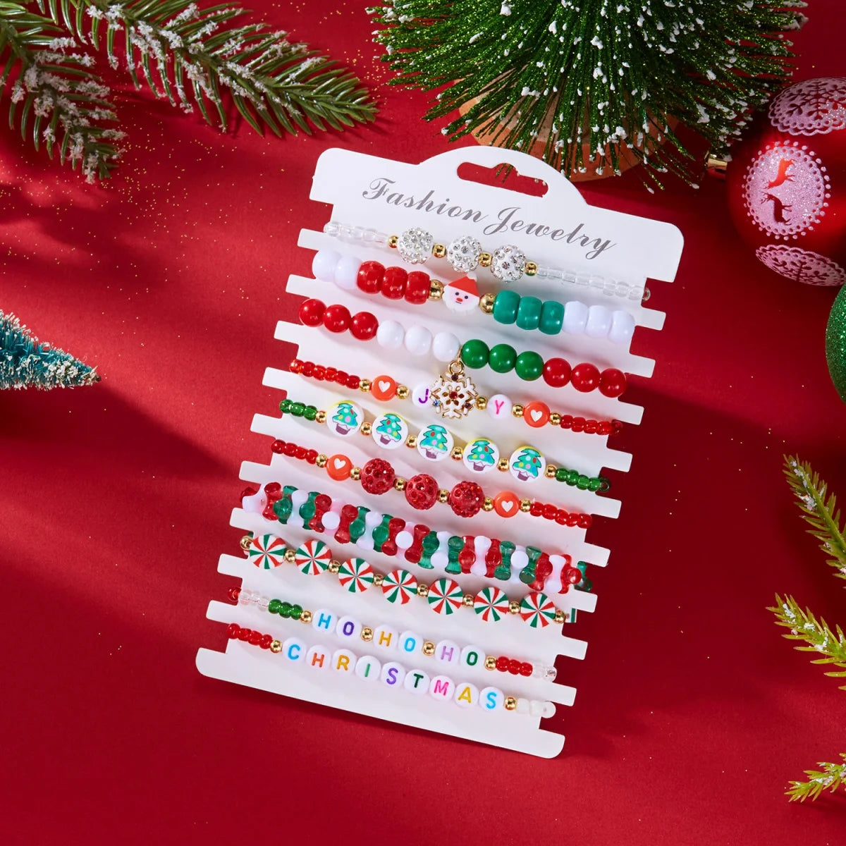 10Pcs/Set Multilayer Christmas Bracelet Snowman Tree Gift Box Snowflake Santa Claus Soft Clay Beads Bangle For Women Men Jewelry