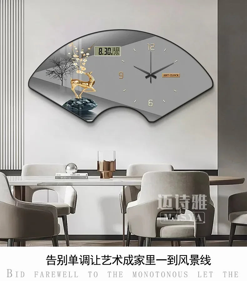 Perpetual calendar electronic clock wall clock Living room fan dining room decorative painting calendar clock hanging picture