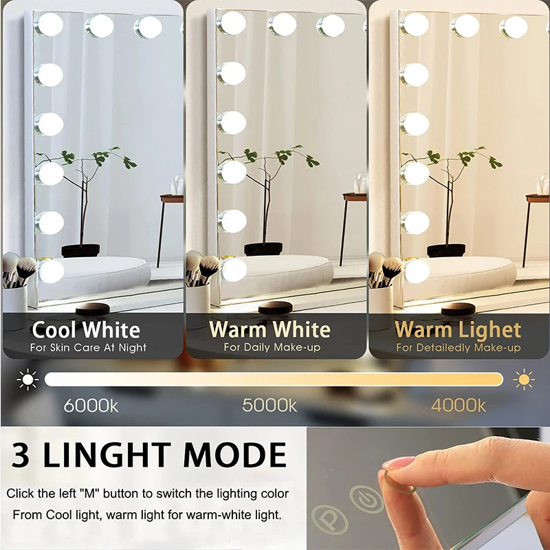 Makeup Mirror with Lights Lighted Cosmetic Vanity Mirror with Led Bulbs for Dressing Bedroom Tabletop Best Gifts for girl women