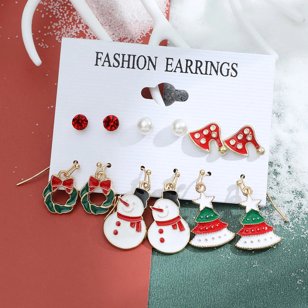 6 Pairs Christmas Earrings Xmas Tree Elk Snowman Santa Claus Cute Ear Stud Dangle Earrings Christmas Gifts For Women Girls Kids