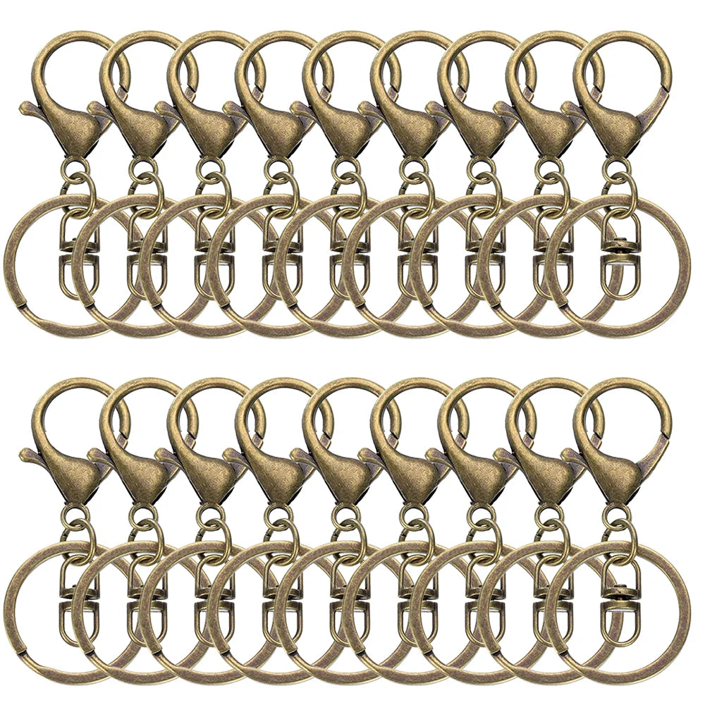 15/30/50/80Pcs Metal lobster Claw Clasp Keychains Swivel Spring Hook with Flat Split Ring for DIY Crafts Keychain Lanyard Making