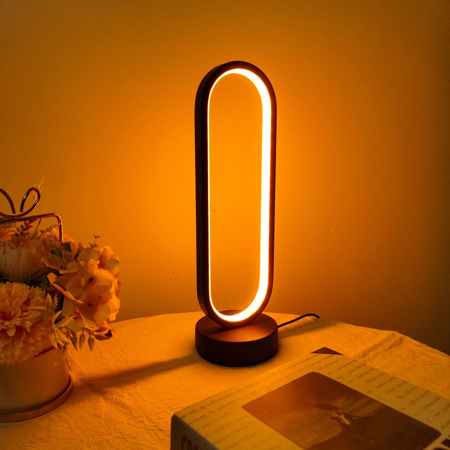 LED Ring Bedside Lamp – 3-Color Dimmable Night Light for Bedroom & Living Room
