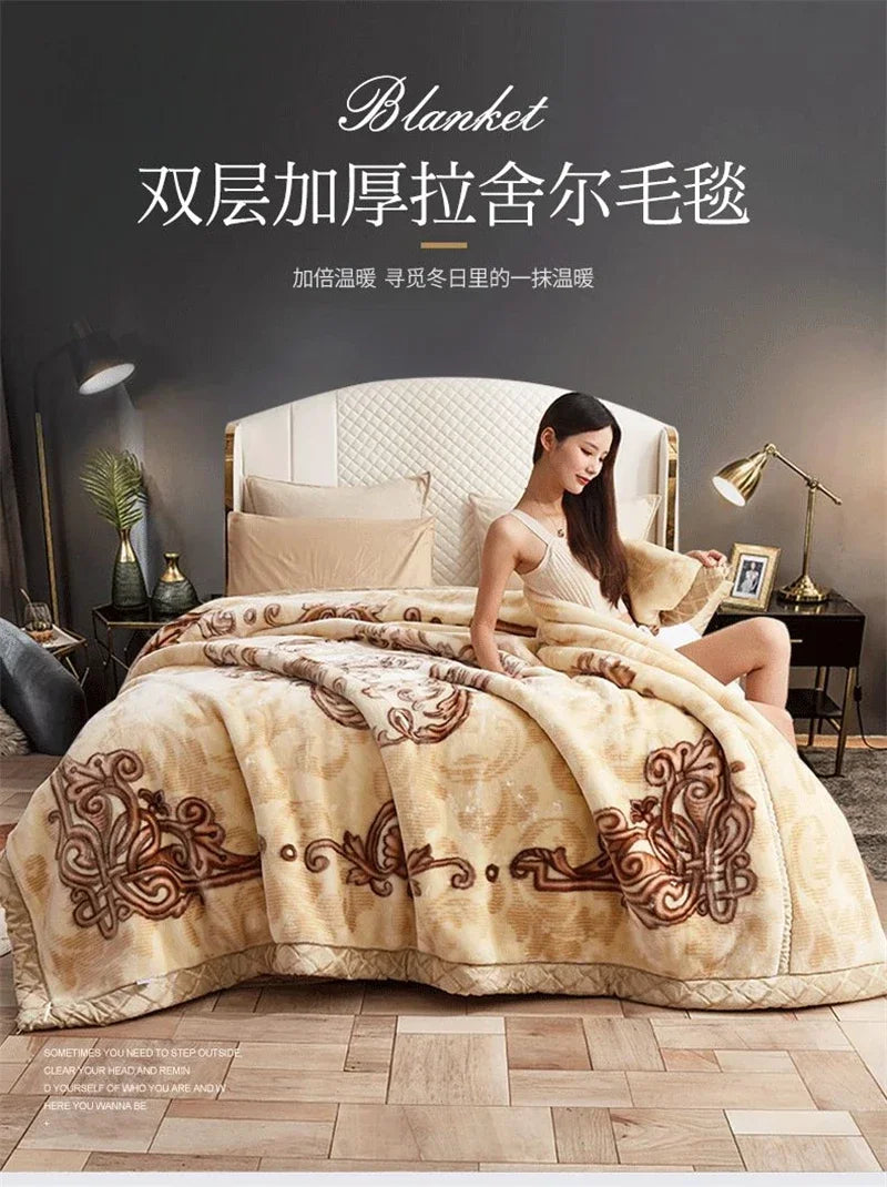 European Style Warm Raschel Blanket for Winter High End Soft Thicken Warmth Weighted Blanket Double Side Flocked Comforter Duvet