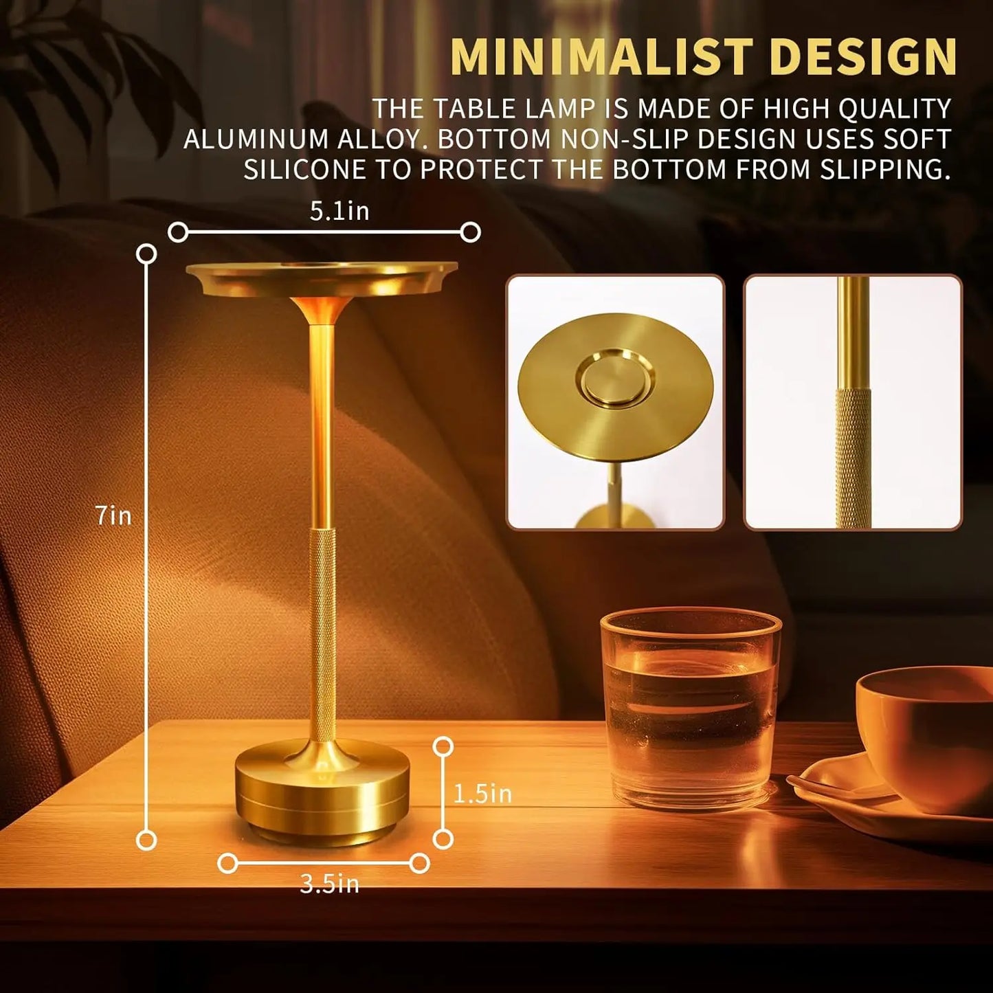 Rechargeable Table Lamp LED Touch Sensor Desktop Night Light Wireless Reading Lamp for Restaurant Hotel Bar Bedroom Decor Light