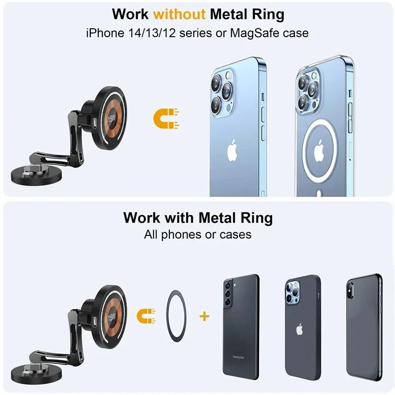 15W Magnetic Wireless Car Charger – Dash Mount for iPhone 12–15 Series