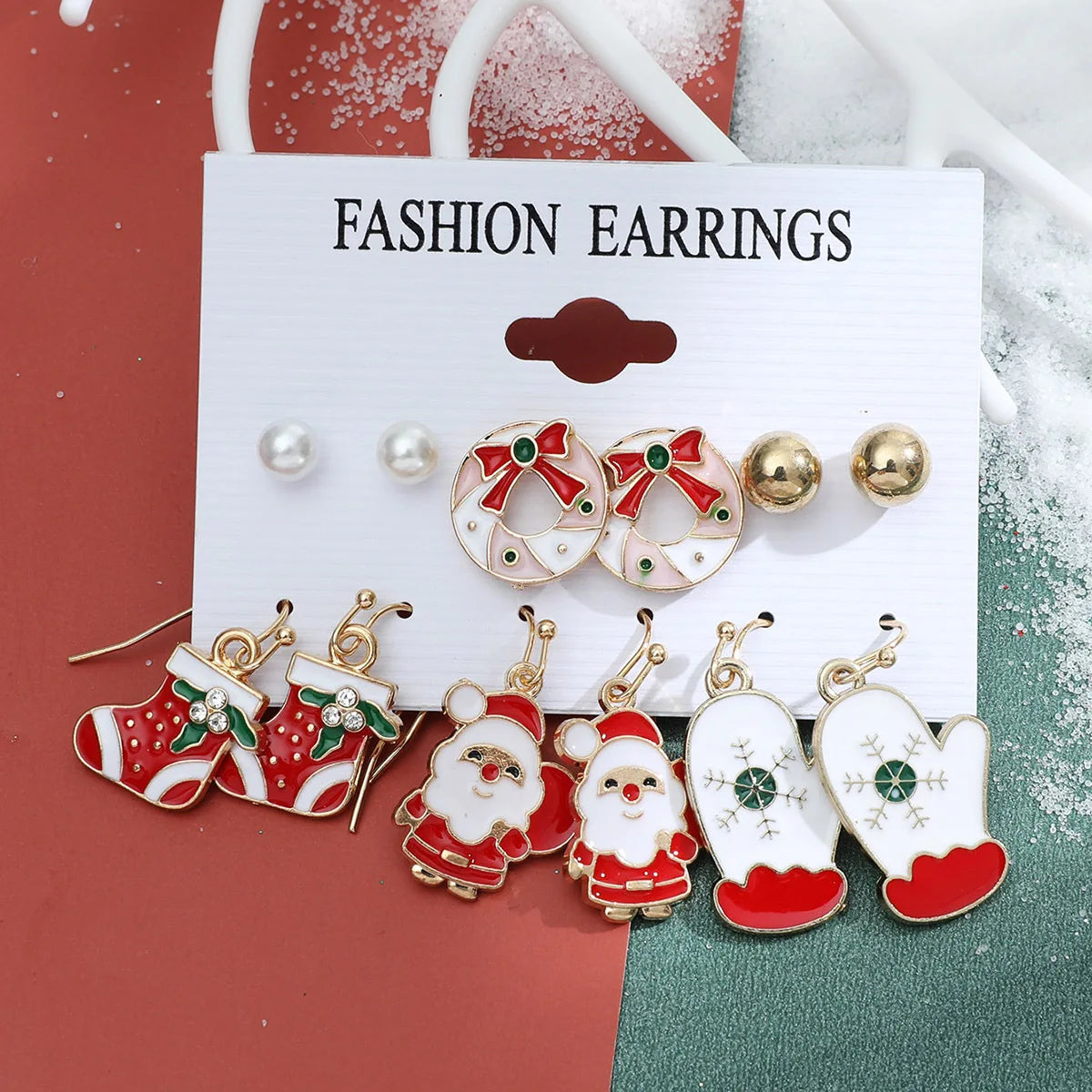 6 Pairs Christmas Earrings Xmas Tree Elk Snowman Santa Claus Cute Ear Stud Dangle Earrings Christmas Gifts For Women Girls Kids