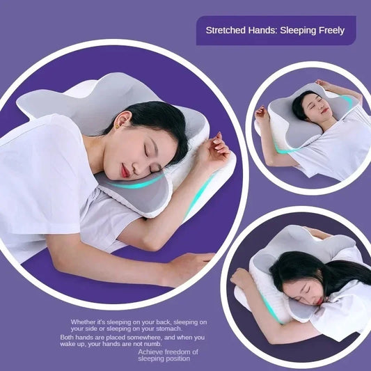 Butterfly-shaped memory foam neck pillow, slow rebound, orthopedic, relieves pain, aids sleep