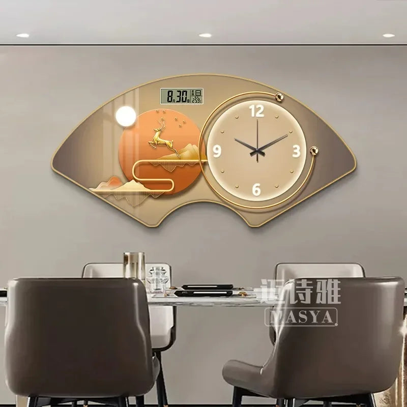 Perpetual calendar electronic clock wall clock Living room fan dining room decorative painting calendar clock hanging picture