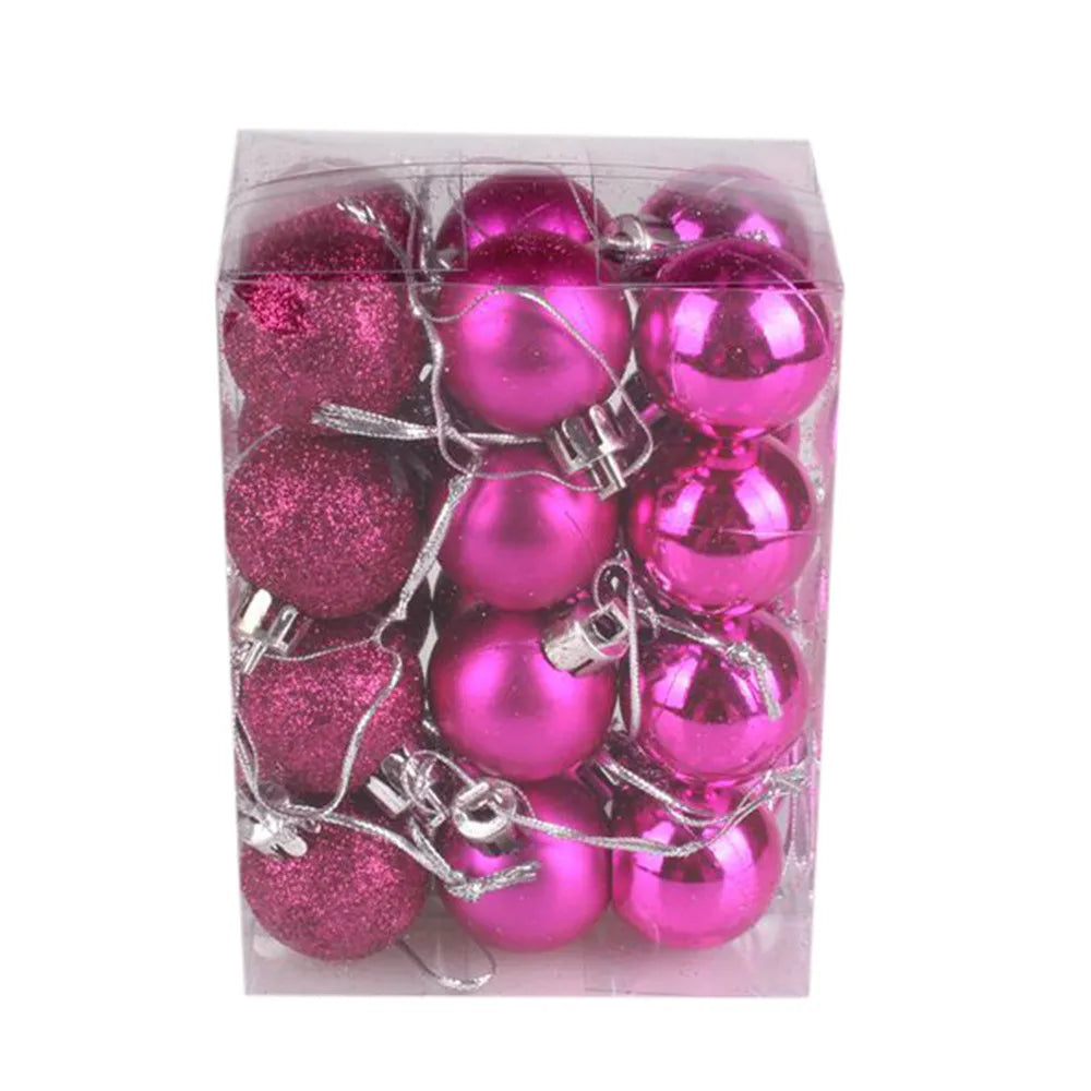 24pcs 3cm Glitter Christmas Ball Ornament Hanging Bauble Ball Gold Pink Champagne Christmas Tree Decorations New Year Gift