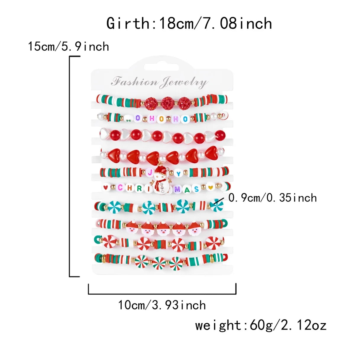 10Pcs/Set Multilayer Christmas Bracelet Snowman Tree Gift Box Snowflake Santa Claus Soft Clay Beads Bangle For Women Men Jewelry