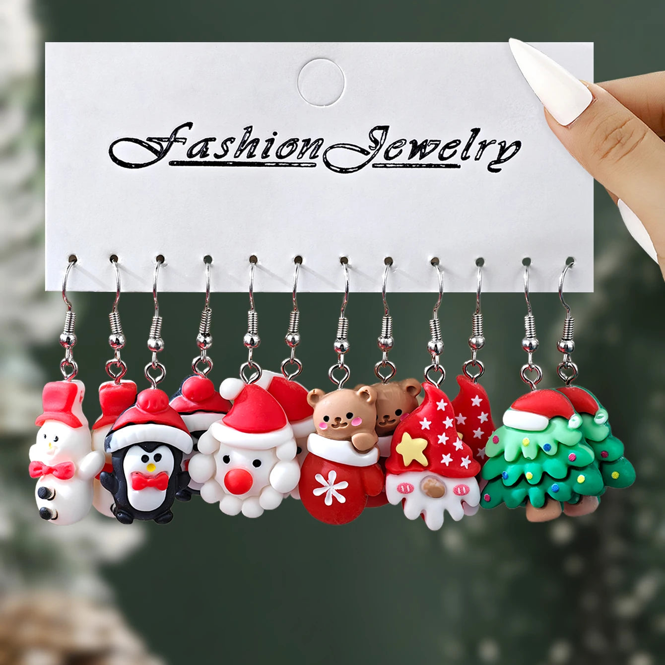 New Cute Cartoon Gingerbread Man Christmas Tree Santa Penguin Resin Dangle Earrings Set Women's Christmas Gift Jewelry