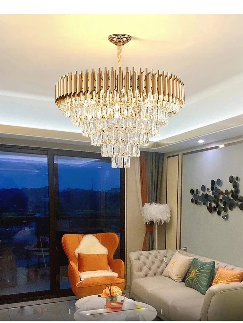 Villa Luxury Living Room Chandelier K9 Crystal Restaurant Pendant Lights Modern Ceiling Chandelier Dining Table Indoor Home Lamp