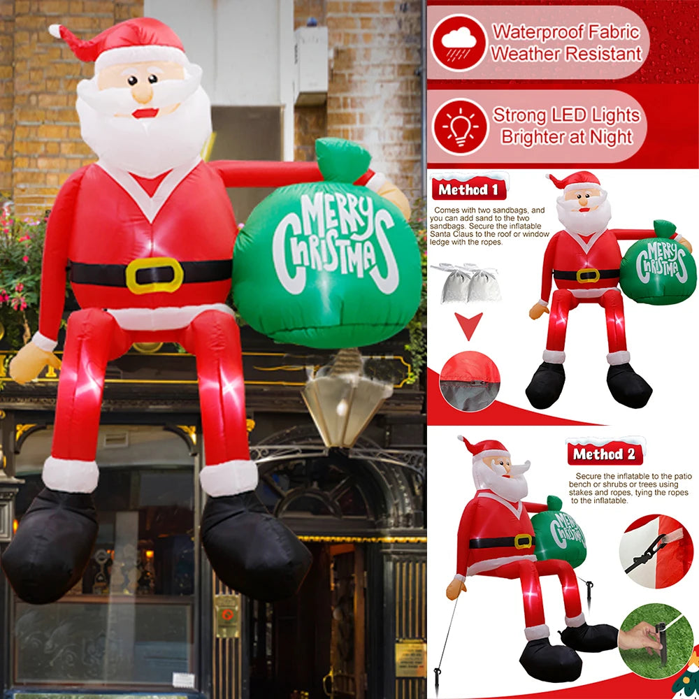 NEW 8FT Inflatables Christmas Santa Hold Present Bag Outdoor Decorations with LED,Christmas Blow Up Outdoor Yard Xmas Decoration