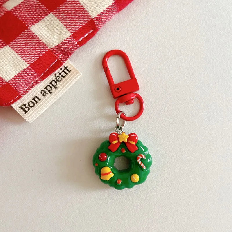Cute Santa Claus Keychains Enamel Christmas Tree Wreath Keyrings Festival Gifts for Women Men Handbag Pendants