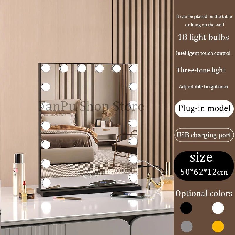 Vanity Mirror with Lights Hollywood Lighted Makeup Mirror，Dimmable 3 Lighting Modes, Plug-in and USB Charger Port，Wall-mounted