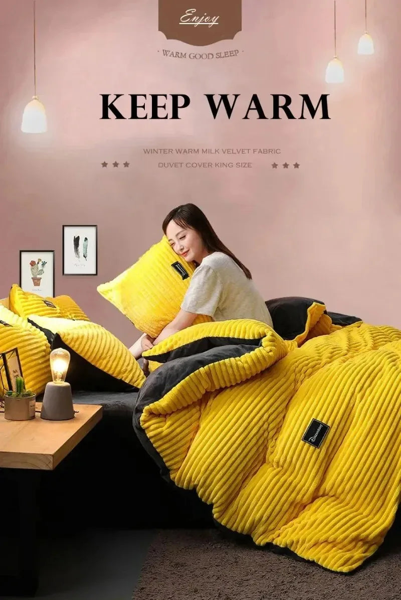 Ultra-Soft Velvet Duvet Cover Warm Thick Bed Quilt Cover Double Bed Luxury Bedding Solid Color Velvet Duvet Cover 겨울용 따뜻한 이불 커버