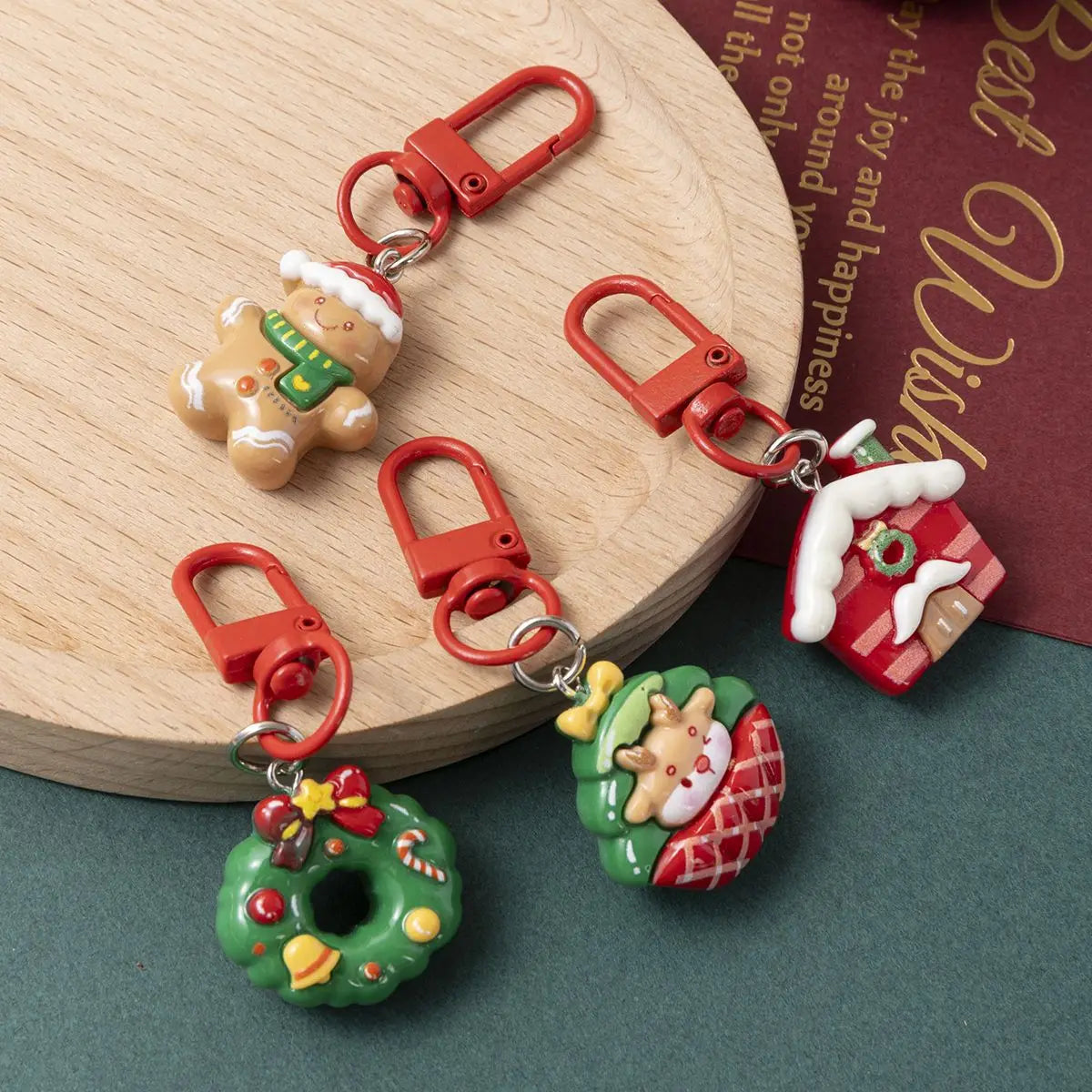Cute Santa Claus Keychains Enamel Christmas Tree Wreath Keyrings Festival Gifts for Women Men Handbag Pendants