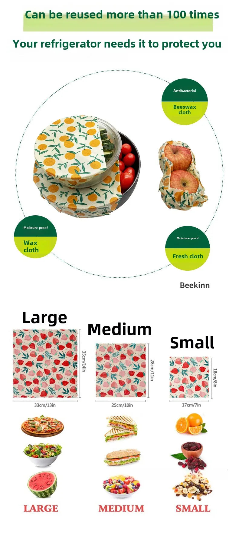 3PCS Set Reusable Organic Beeswax Food Wrap for Fresh Keeping and Eco Friendly Kitchen Plastic Packaging Paper Food Packaging