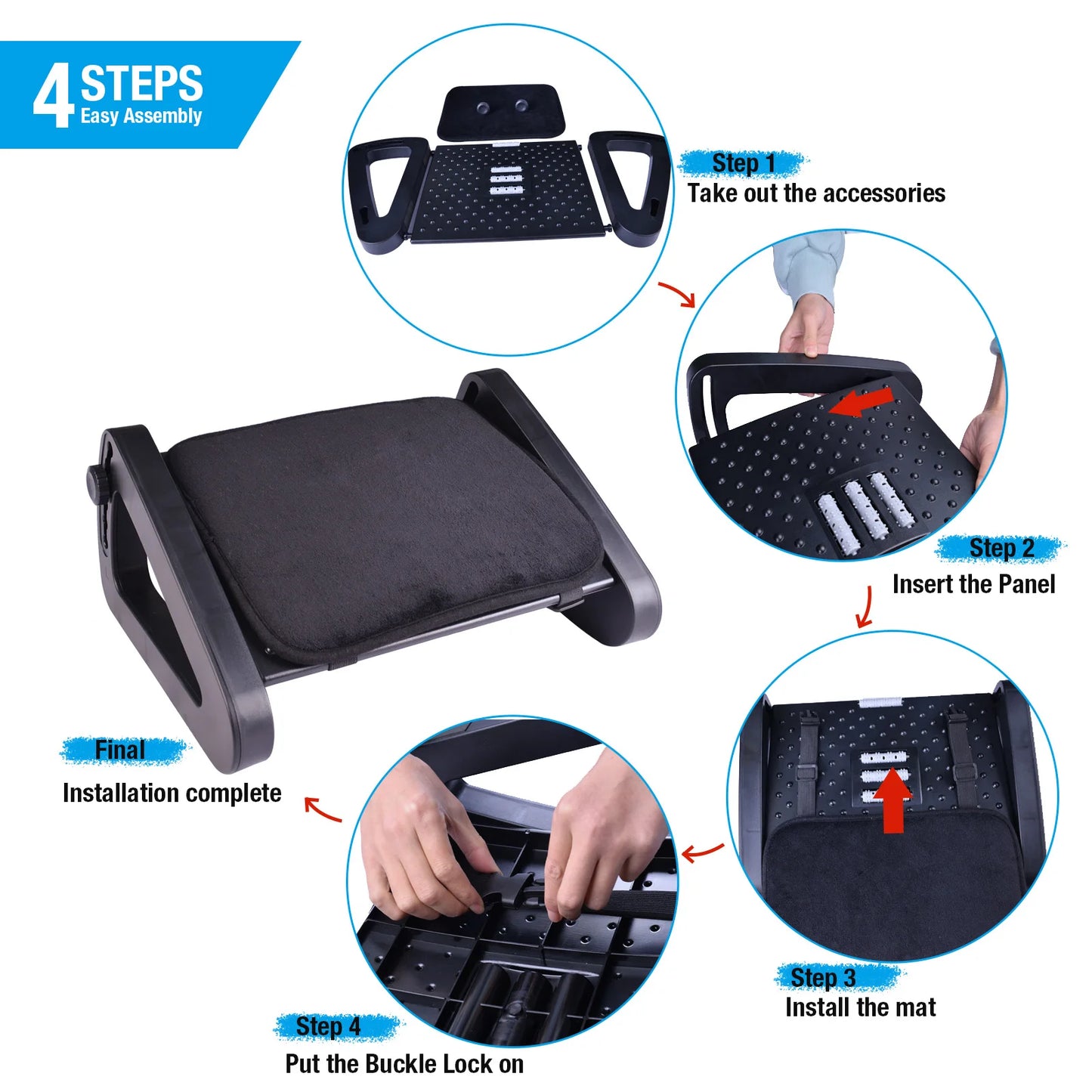 Scalebeard Under Desk Footrest with Massage Surface Ergonomic 6 Height Position Adjustable Foot Stool with Firm Non-Slip Legs