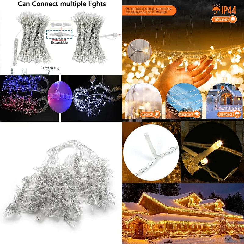 Christmas Decoration 2025 Fairy Lights Led lcicle String Lights Outdoor Curtain Garland Street Garland On The House Party 2026