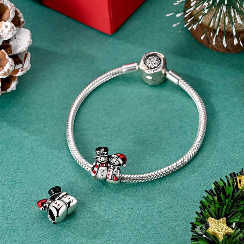 Ladies' Christmas Bead Pendant 925 Pure Silver Snowman Santa Claus Suitable Original Bracelet Exquisite DIY Jewelry Gift