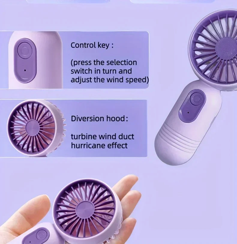 Travel, and Camping Mini Portable Fan USB Charging 3-speed - Handheld Fan for Men and Women Suitable for Office, Outdoor