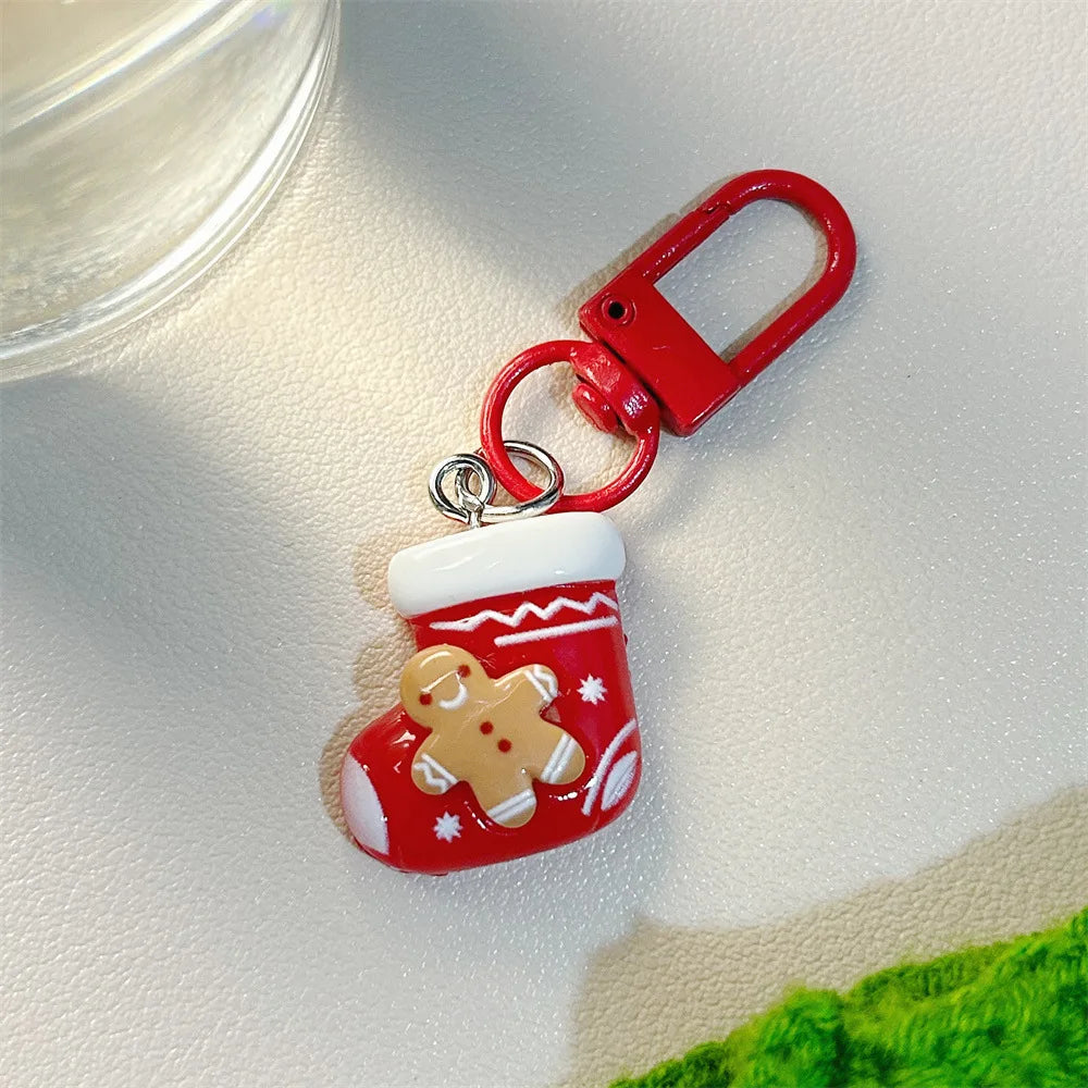 Cute Santa Claus Keychains Enamel Christmas Tree Wreath Keyrings Festival Gifts for Women Men Handbag Pendants
