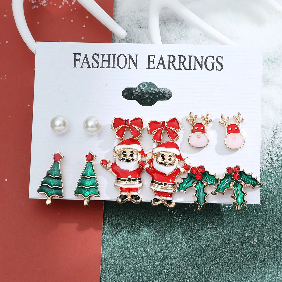6 Pairs Christmas Earrings Xmas Tree Elk Snowman Santa Claus Cute Ear Stud Dangle Earrings Christmas Gifts For Women Girls Kids