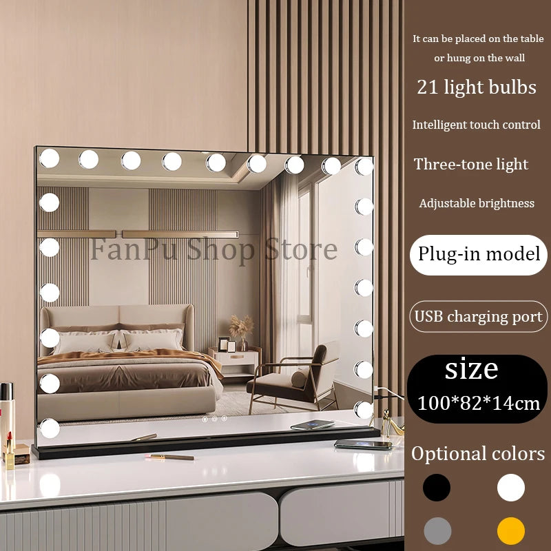 Vanity Mirror with Lights Hollywood Lighted Makeup Mirror，Dimmable 3 Lighting Modes, Plug-in and USB Charger Port，Wall-mounted