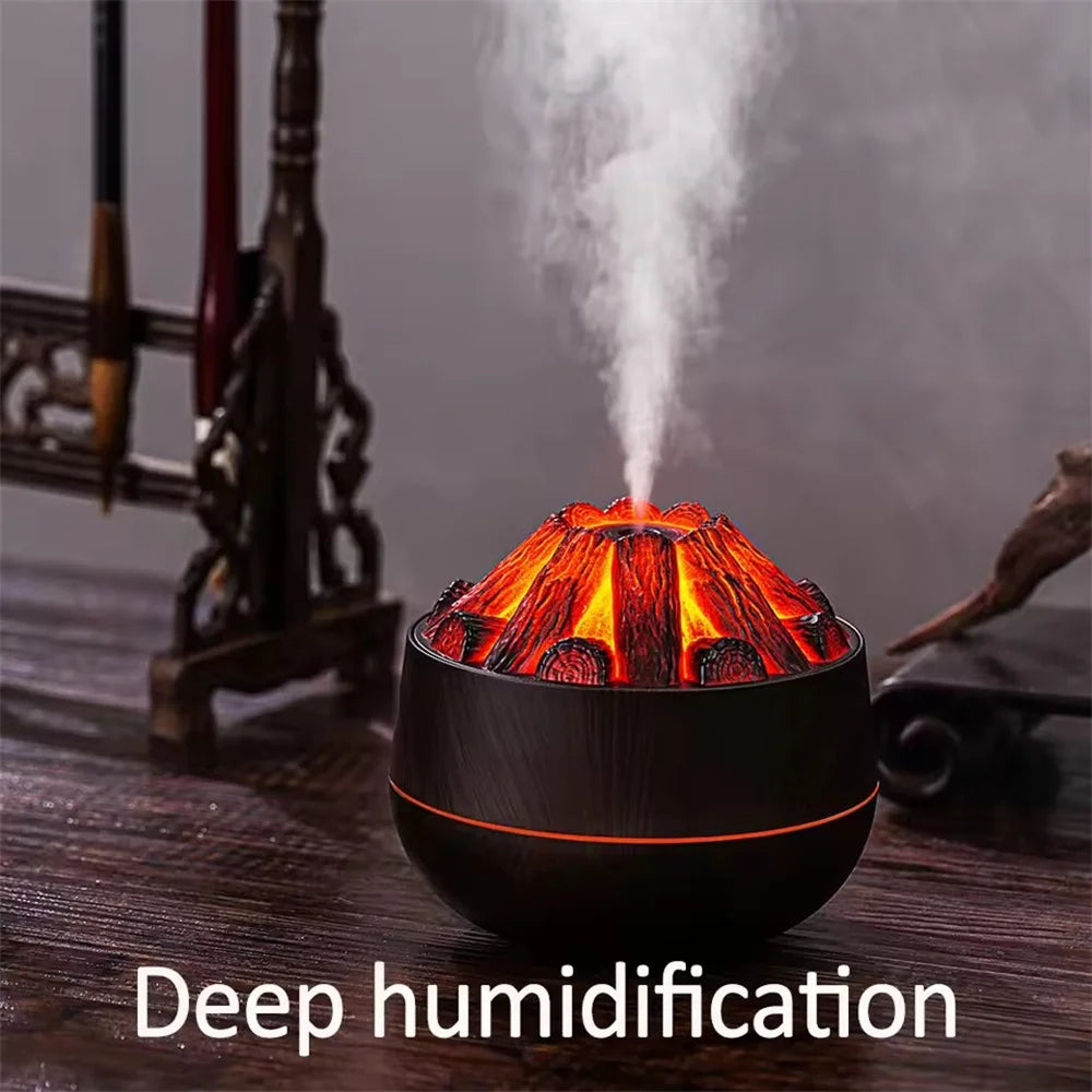 Charcoal Flame Humidifier Aromatherapy Essential Oil Diffuser 300ml Mist Ultrasonic Humidifier for Bedroom Office Night Light
