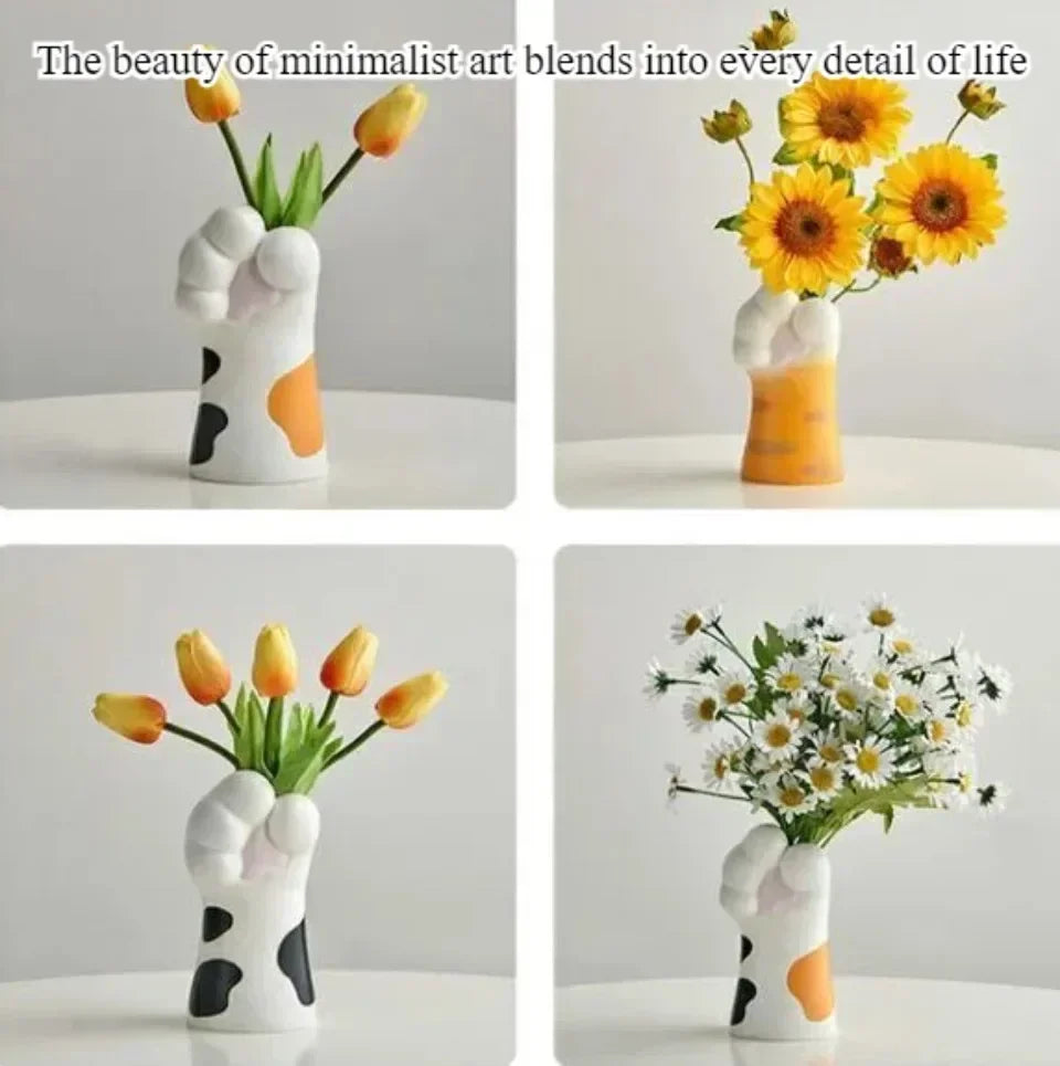 Vase Cat Claw Resin Craft Flower Pot Modern Desktop Cat Paw Ornaments Home Decoration Multifunction Simple Creative Cartoon Vase
