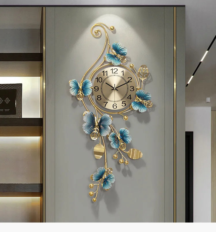 Metal Butterfly Wall Clock Home Fashion Creative Decoration Clock  Silent Sweep Seconds Quartz Watch Personality Wall Watchs