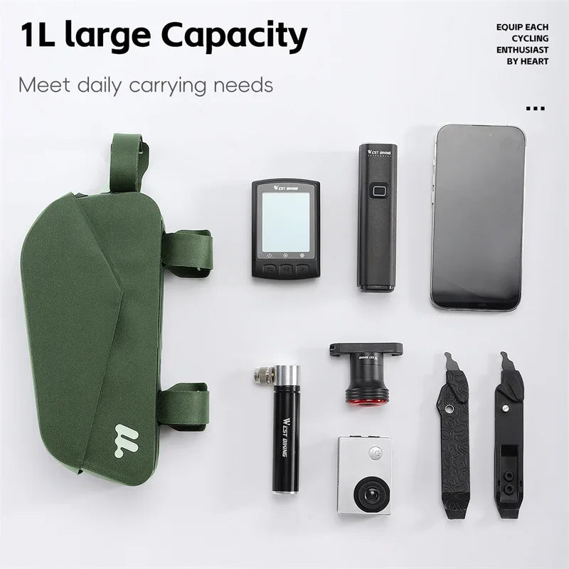 WEST BIKING Waterproof Bicycle Top Tube Bag Lightweight Bike Frame Pack Durable Cycling Storage Bag for Mountain and Road Bikes
