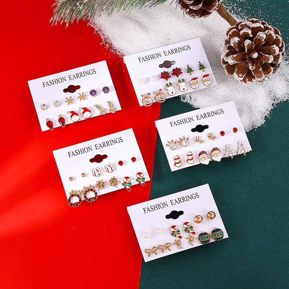 6 Pairs Christmas Earrings Xmas Tree Elk Snowman Santa Claus Cute Ear Stud Dangle Earrings Christmas Gifts For Women Girls Kids