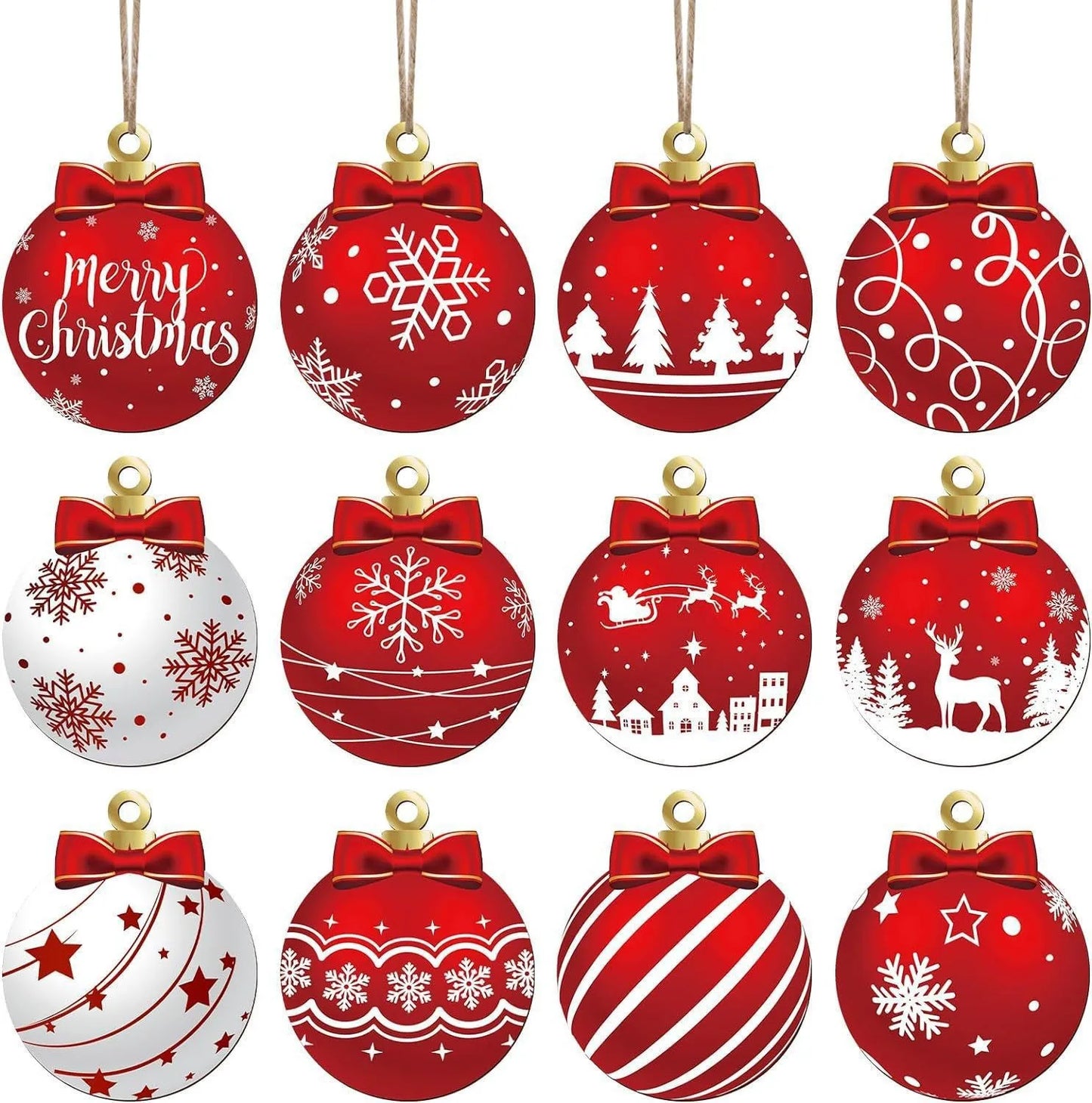 12PCS Christmas Ball Pendant, Wooden Pendant Christmas Decoration, Party  Decoration Set For Home New Year Gifts