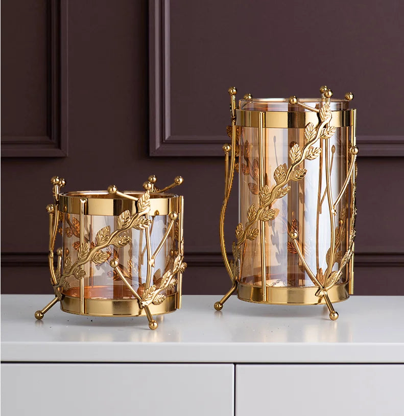 Metal Glassflower Vase Golden Hollow Frame Hydroponic Flower Arrangement Home Decoration Multifunctional Candle Holder