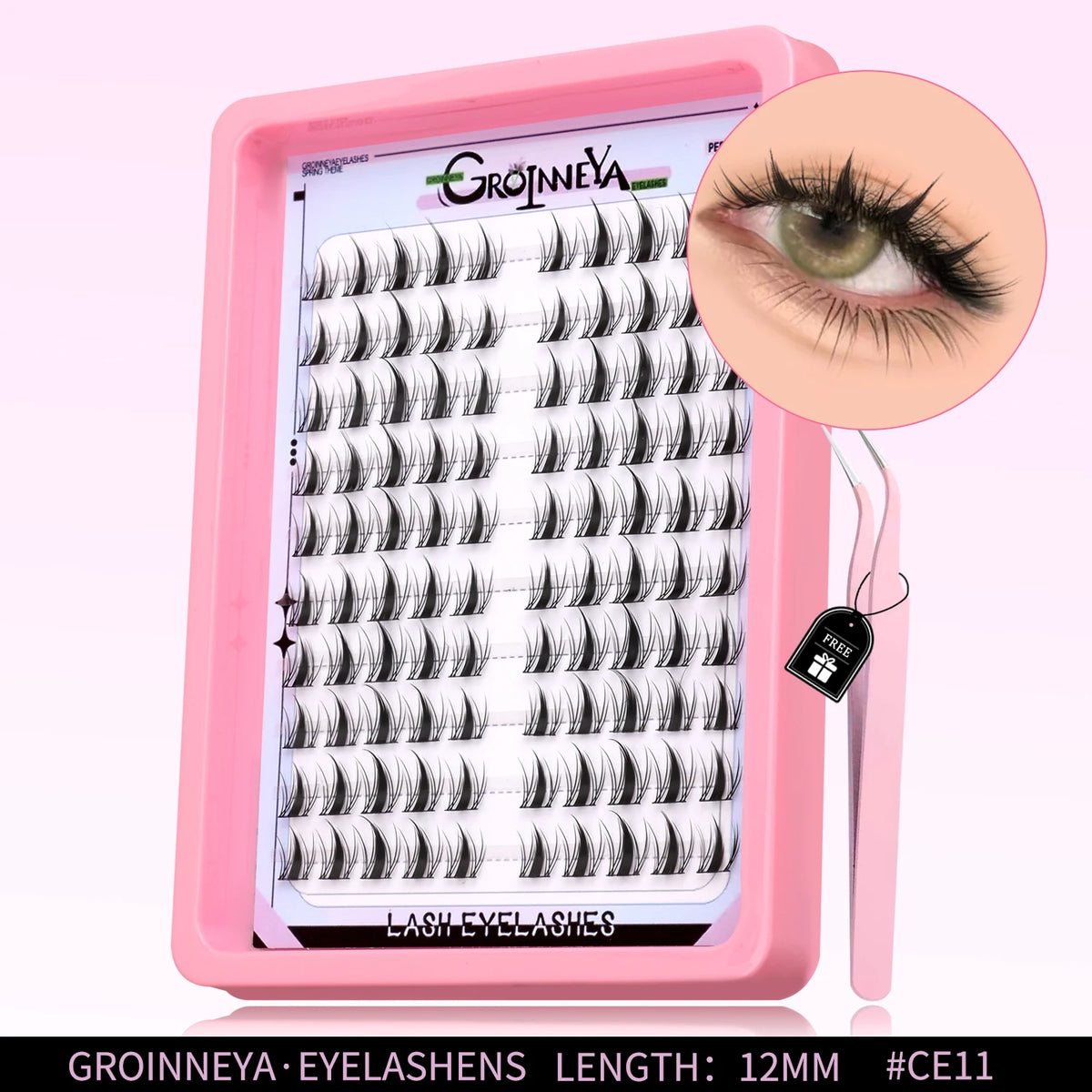 GROINNEYA Natural Cluster Lashes C Curl Manga Lashes Soft Cross Wispy Individual Cluster Anime Eyelashes Extension Eye Makeup