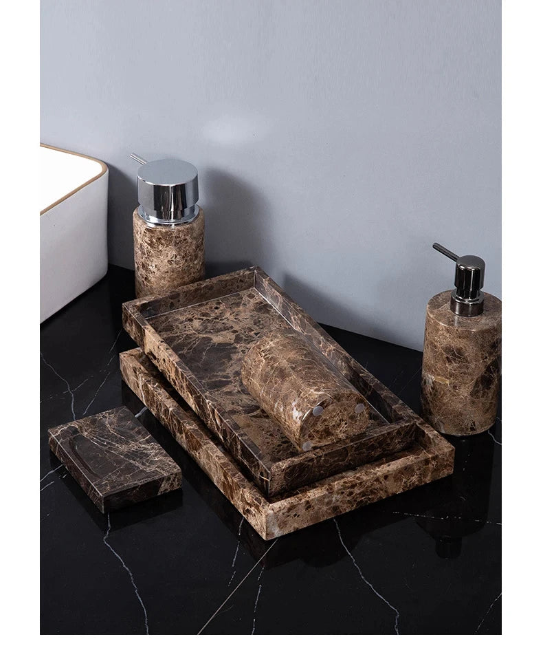Emperador Dark Natural Marble Bathroom Set Brown Luxury Toothbrush Holder Soap Dish Soap Dispenser Bathroom Accessories