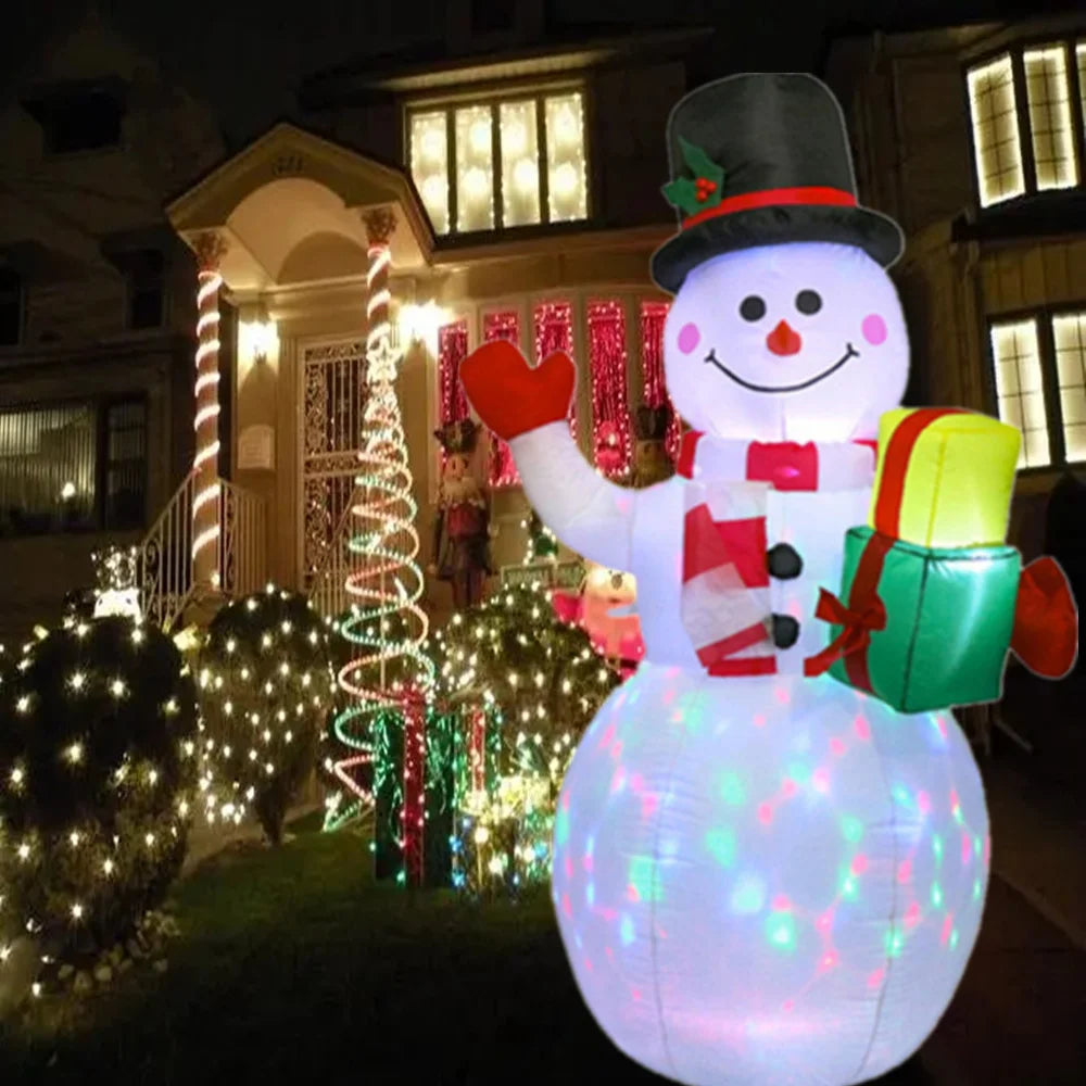 2.2M/7FT Christmas Inflatables Green Gloves Snowman Outdoor Model Built-in Rotating LED Lights Indoor Outdoor Xmas Decorations