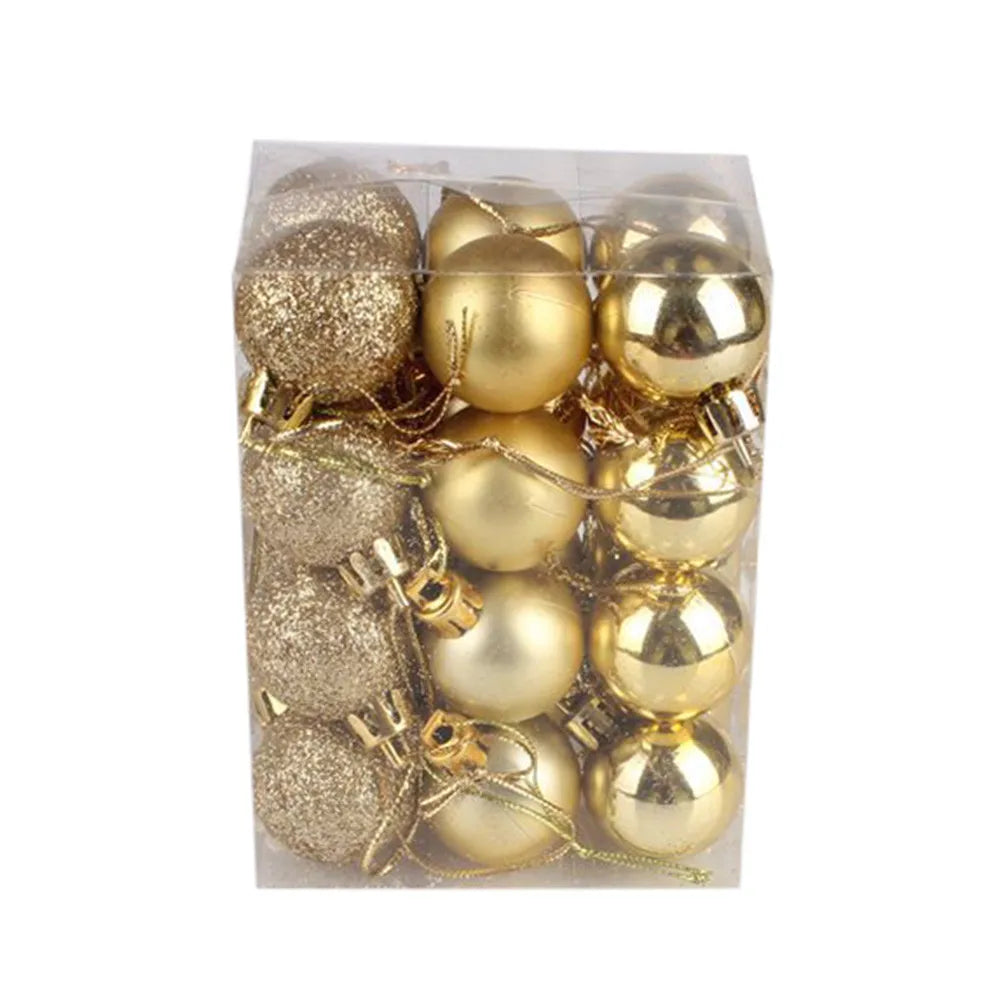 24pcs 3cm Glitter Christmas Ball Ornament Hanging Bauble Ball Gold Pink Champagne Christmas Tree Decorations New Year Gift