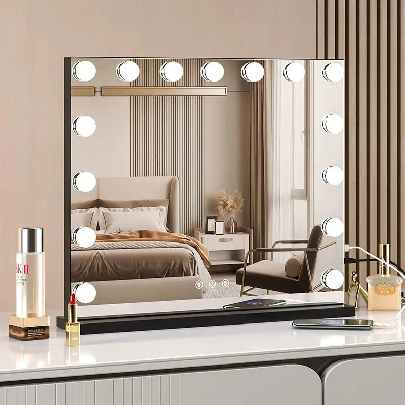 Vanity Mirror with Lights Hollywood Lighted Makeup Mirror，Dimmable 3 Lighting Modes, Plug-in and USB Charger Port，Wall-mounted