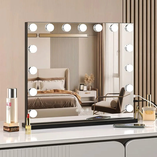 Vanity Mirror with Lights Hollywood Lighted Makeup Mirror，Dimmable 3 Lighting Modes, Plug-in and USB Charger Port，Wall-mounted