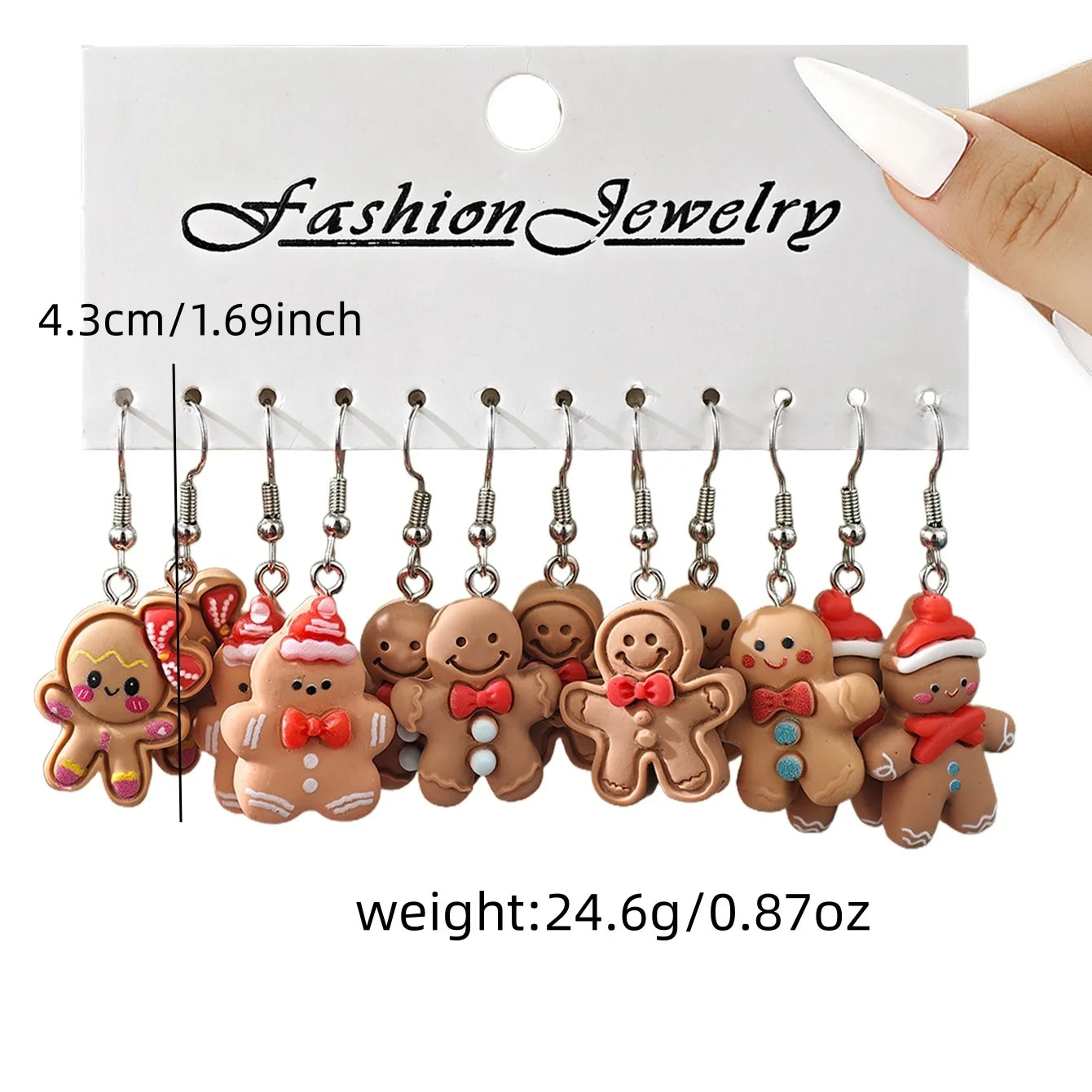New Cute Cartoon Gingerbread Man Christmas Tree Santa Penguin Resin Dangle Earrings Set Women's Christmas Gift Jewelry