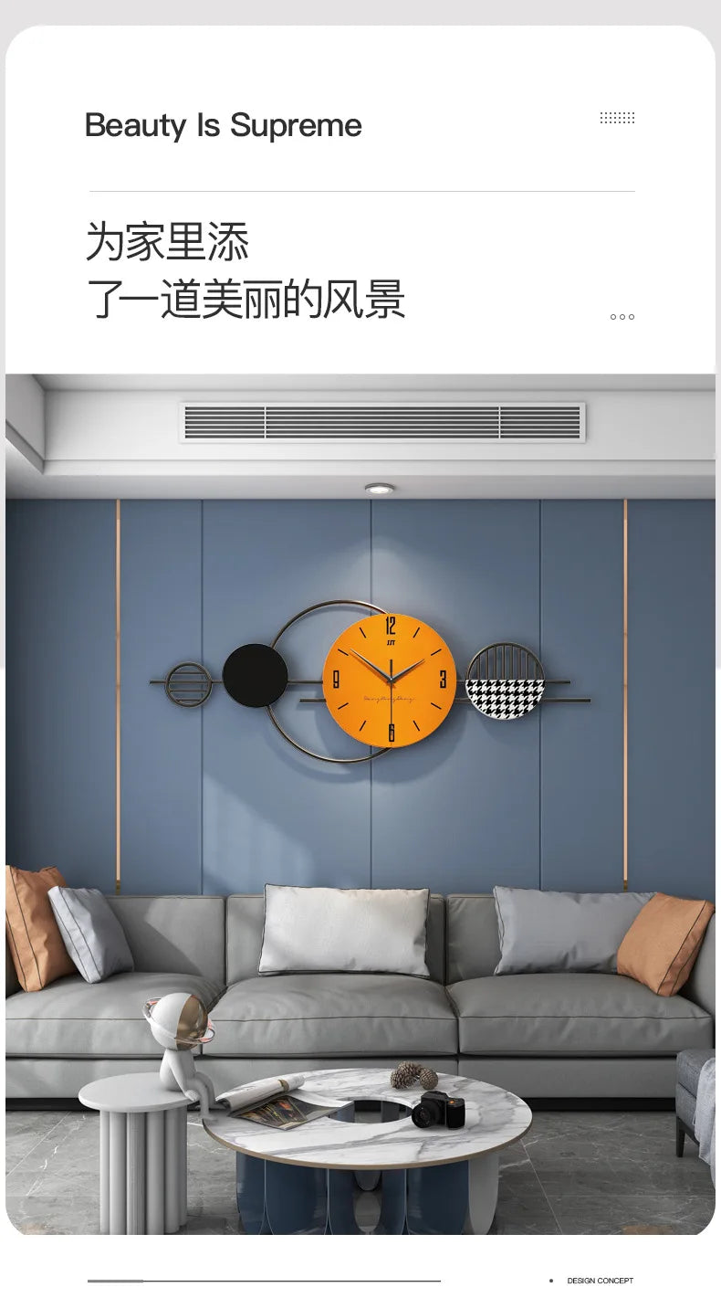 Nordic Luxury Wall Clock Creative Modern Living Room Decor Silent Scandinavian Dining Room Wall Art Clock