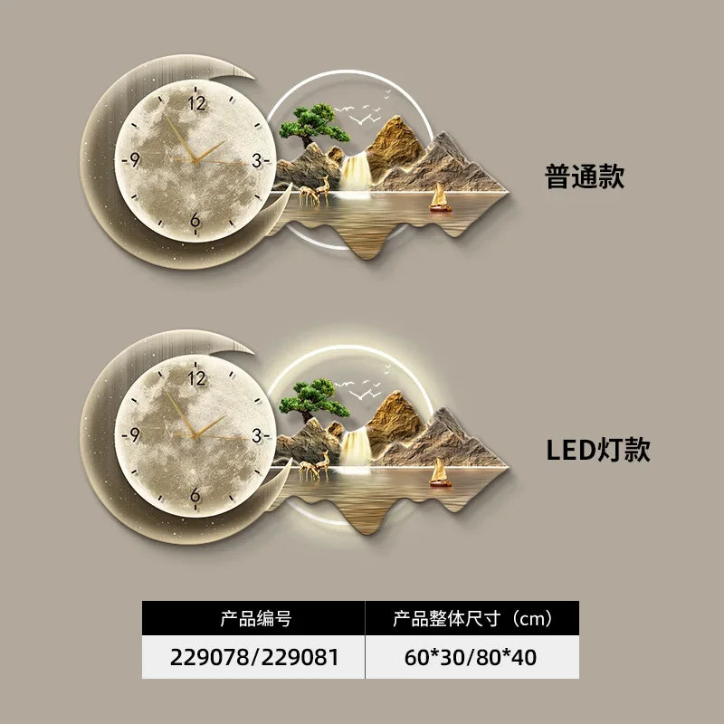 Restaurant Decoration Painting Clock Silent Luxury High Grade Luminous Landscape Mural