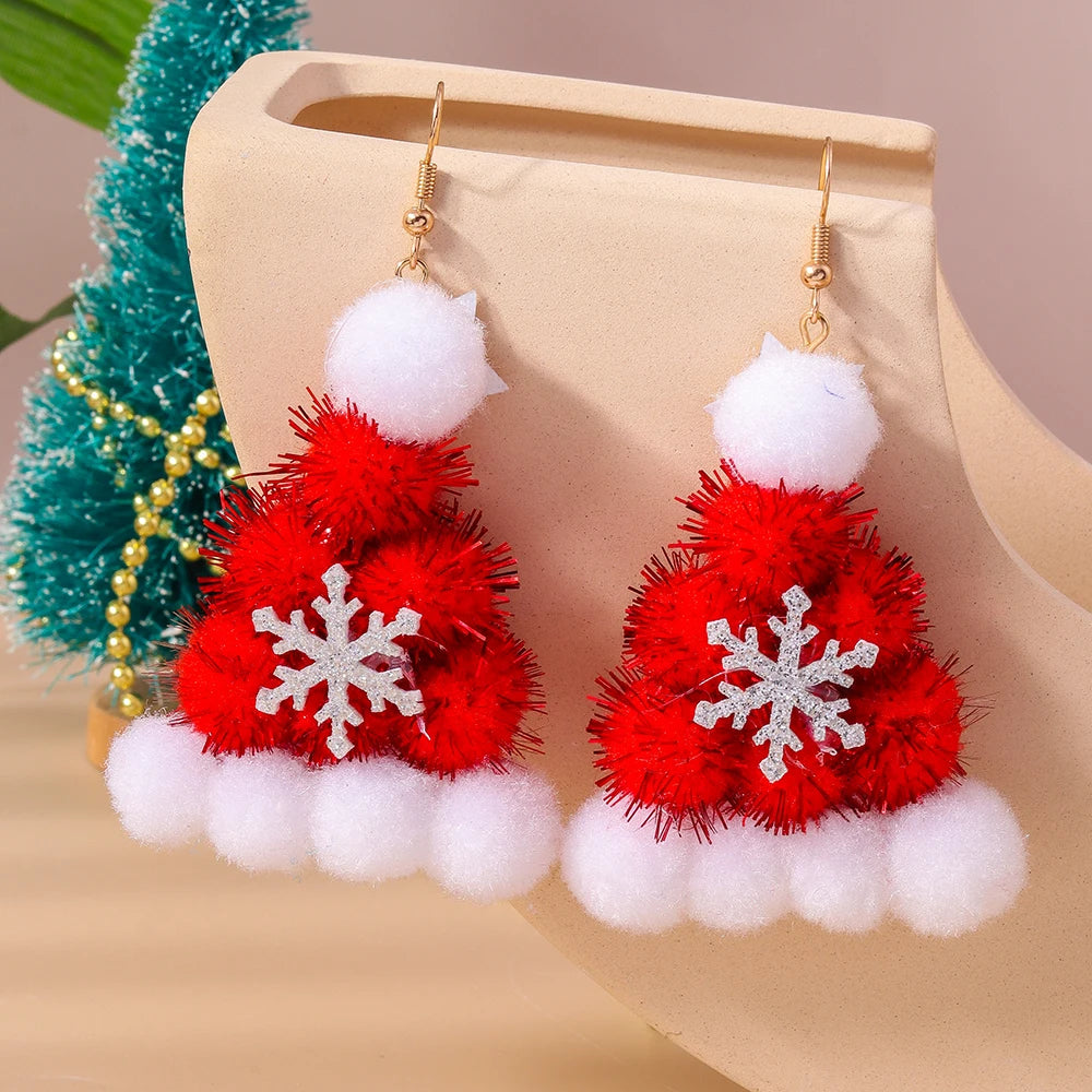 Aihua Hot Sale 3D Cute Cartoon Christmas Earrings Kawaii Fluffy Decoration Tree Deer Bell Earrings for Women Xmas New Year Gifts