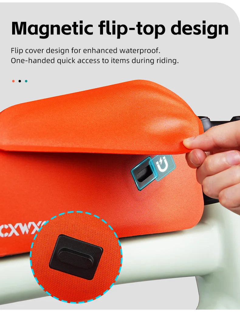 CXWXC Bicycle Magnetic Lid Top Tube Bag With Bolts Mounted & Straps Two Way Install MTB Road Bike Waterproof Front Frame Bag