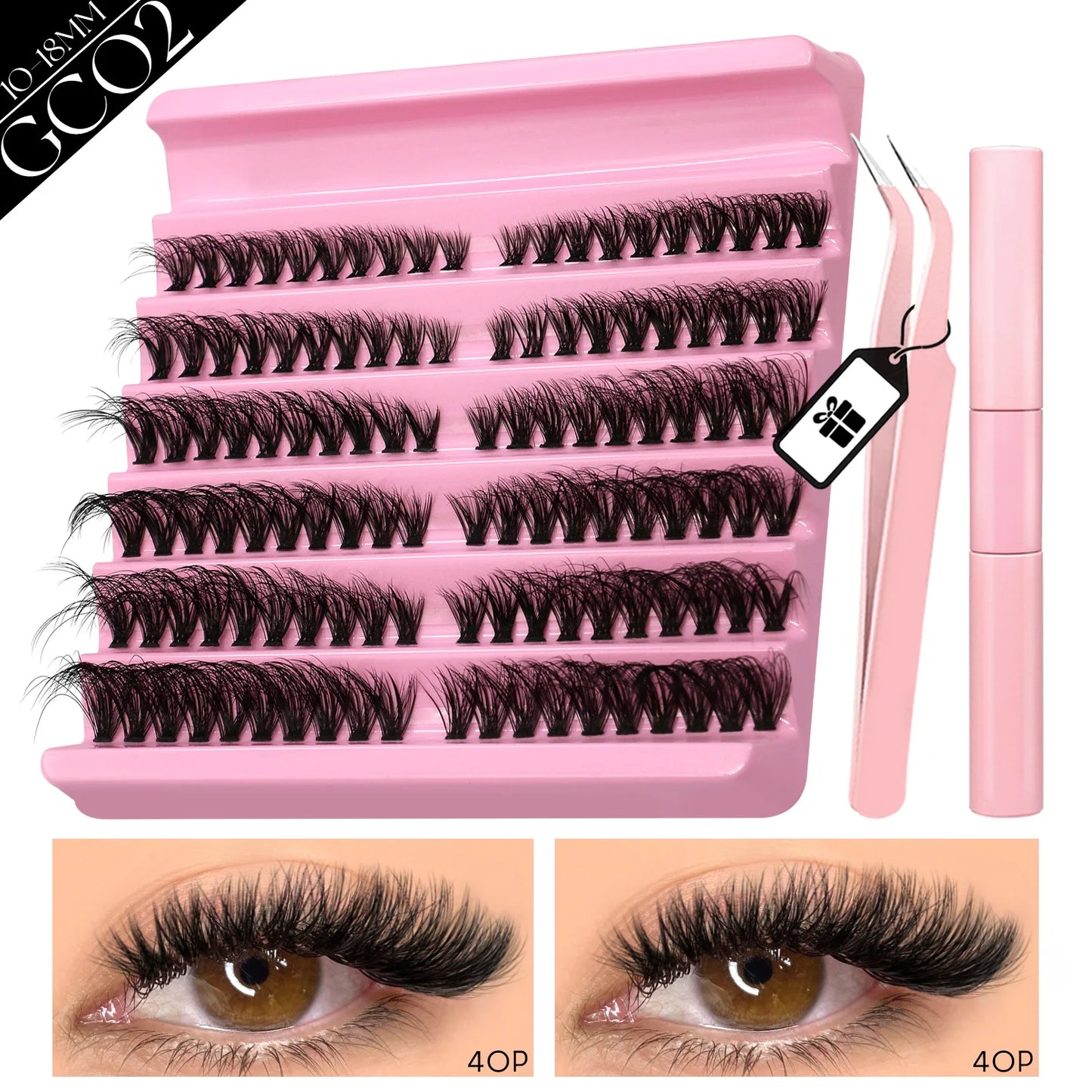 GROINNEYA LuxeCat DIY Lash Extension Kit – Mixed-Length Clusters with Bond, Seal & Tweezers