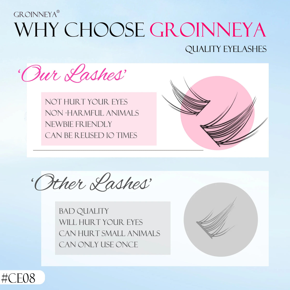 GROINNEYA Natural Cluster Lashes C Curl Manga Lashes Soft Cross Wispy Individual Cluster Anime Eyelashes Extension Eye Makeup